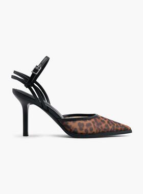 代购Catwalk女士高跟鞋轻便透气舒适时尚豹纹尖头细高跟后绊带