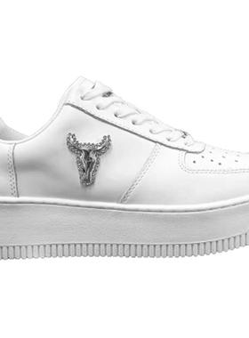 代购windsor smith女士运动板鞋增高舒适防滑透气白色皮质厚底