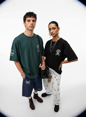 速干透气拼接运动短袖T恤26春夏新品潮牌运动风印花上衣