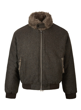 冬季粗纺羊毛棉服座山雕复古感毛领bomber夹克外套夹棉