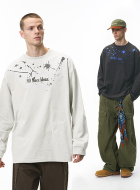 雕刻流光长袖T恤25秋季新品美式街头仿泼墨字母撞色