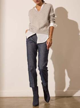 小猫儿美国直邮Brochu Walker奶灰色羊毛绒拼接宽松慵懒范针织衫