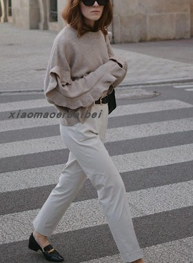 小猫美国代购3.1 phillip lim灰色羊毛软糯木耳圆领百搭套头毛衣