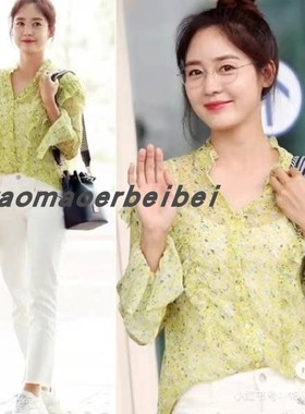 小猫儿美国代购Zadig Voltaire明星同款鹅黄色印花荷叶边碎花雪纺