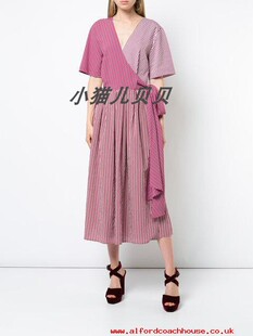 小猫儿美国代购 DVF红色条纹气质显瘦舒适短袖连衣裙裹身裙裙子