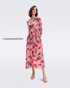 小猫儿美国代购直邮DVF粉色梦幻云朵印花收腰长款连衣裙长裙度假
