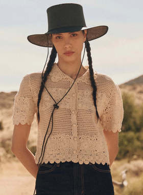 小猫儿美国代购直邮 The Gerat海报款复古镂空针织短袖上衣