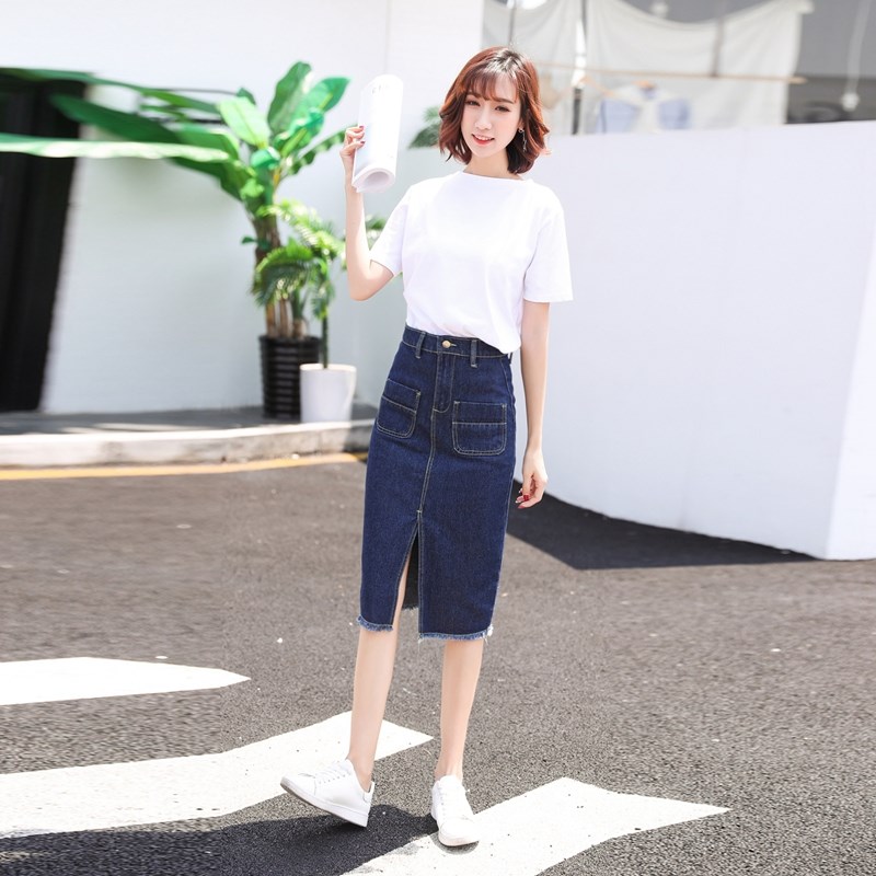 牛仔半身裙夏季女2018开叉韩版前新款中长裙高腰包臀包裙一步裙子|msdalam kategori Butik wanita / wanita, skirt - dari Buy2taobao.com untuk memberikan perkhidmatan ejen Taobao profesional membeli