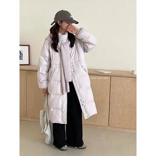羽绒服女中长款2024冬季新款围巾收腰显瘦立领百搭加厚白鸭绒外套