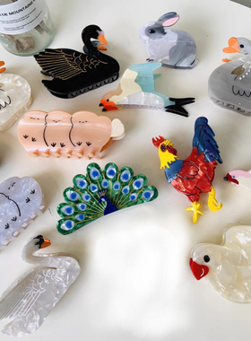 小众大号小鸟发夹醋酸抓夹发饰知更鸟燕子鹦鹉可爱发抓动物鲨鱼夹