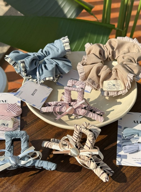 韩版条纹褶皱星星圆珠布艺发圈抓夹大肠发圈掰掰夹可爱甜美发饰品