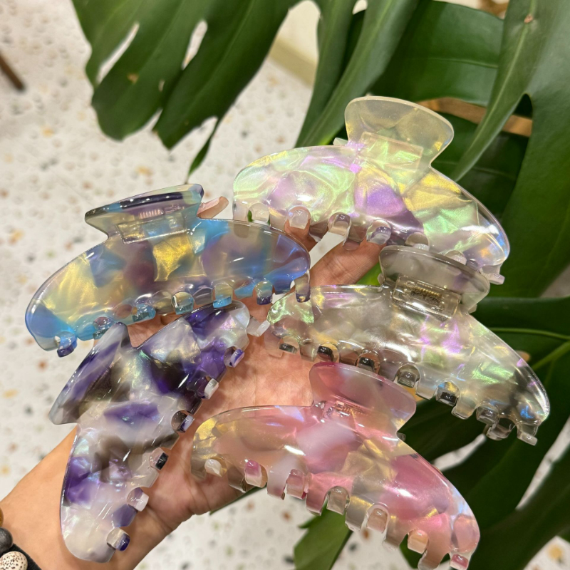 醋酸人鱼姬抓夹碎花幻彩大号发夹