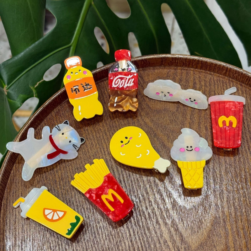 韩版ins卡通可爱鸭嘴夹薯条冰淇淋猫咪甜美可爱简约发夹气质边夹