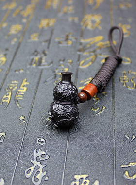 雷击枣木雕刻葫芦吊坠挂件盘龙葫芦文玩工艺品手把件车挂随身配饰