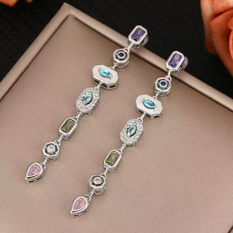 高品质白铜材质电镀厚银几何不规则彩锆耳钉时尚气质耳饰耳环耳坠