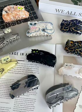 新款醋酸发夹可爱猫咪抓夹猫猫波斯猫鲨鱼夹蓝猫暹罗卡通动物头饰