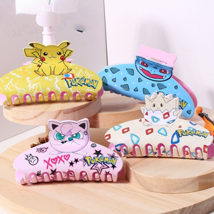 创意新款精灵宝可梦亚克力高马尾抓夹 冰雪女王精致盘发鲨鱼夹子