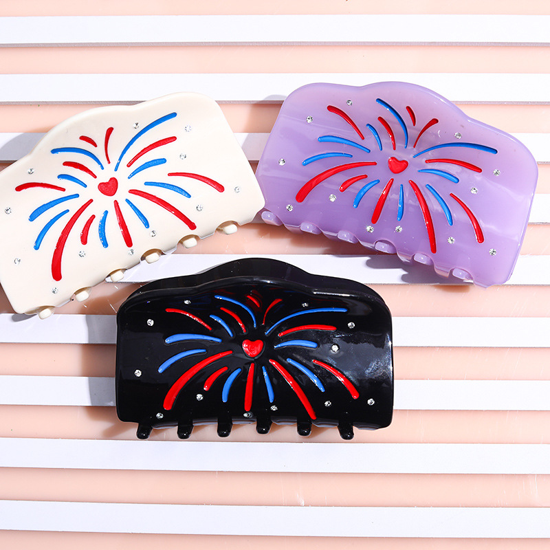 新款简约时尚绚彩醋酸创意镶钻节日烟花发夹盘发高马尾发抓饰品女