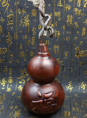雷击枣木雕花福字葫芦摆件实木一体雕刻客厅居家工艺品纯手工精雕