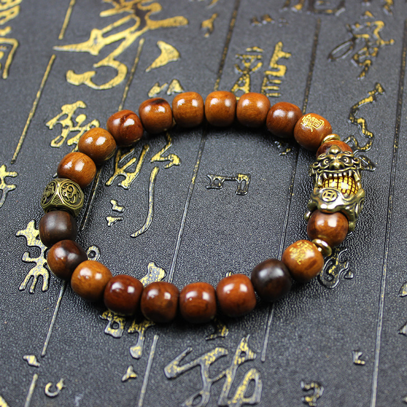 雷击枣木貔貅手串纳福手串男女士念珠随身配饰手把件原木手串手链