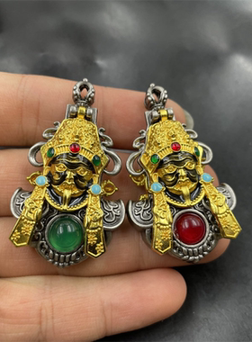 创意藏式复古藏银镶嵌绿玉髓扎基拉姆吊坠 红色玛瑙毛衣链挂件