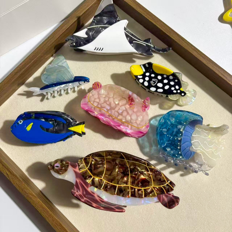 新款海洋动物醋酸发夹鲨鱼夹抓夹女高级感小众设计发饰海龟鱼造型