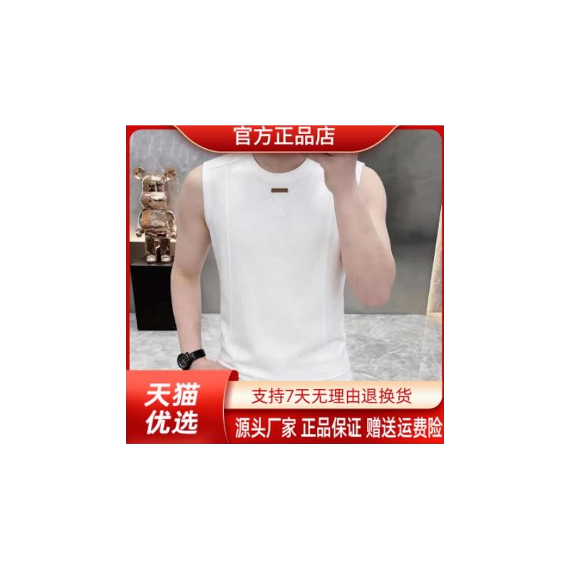 简居轻奢定制款高档男士夏美式圆领无袖背心T恤跑步运动健身百搭