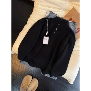 HQ轻奢严选黑色亨利领毛衣男冬季高级感慵懒风上衣内搭针织衫