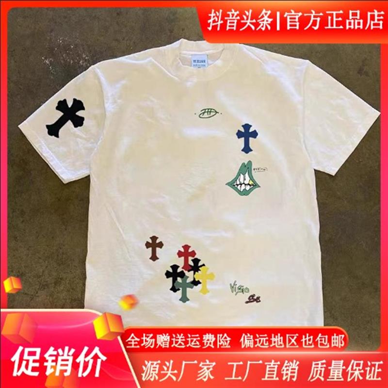 擎凌轻奢男装美式痞帅圆领短袖T恤男女同款上衣印花宽松上衣