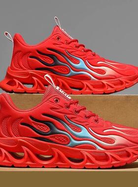 盈行EONLINE男鞋2026夏季网面跑步鞋男士休闲青年学生红色运动鞋