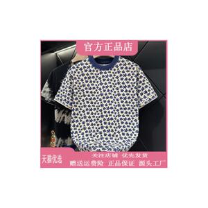 九嘉轻奢高档轻奢男士痞帅撞色叶草图案短袖T恤时尚圆领户外印花