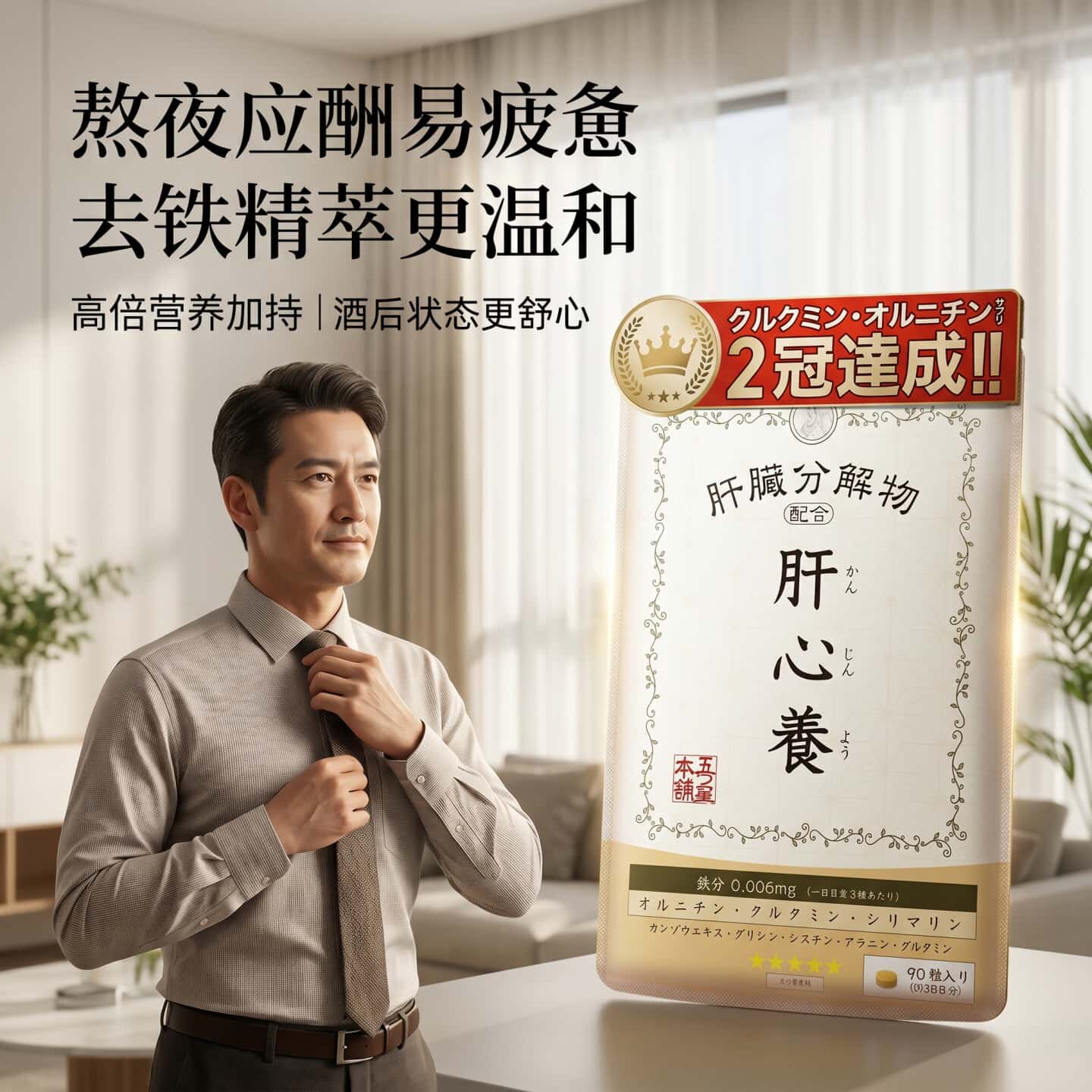 日本代购五星本铺肝心养肝脏分解物蚬贝姜黄素鸟氨酸