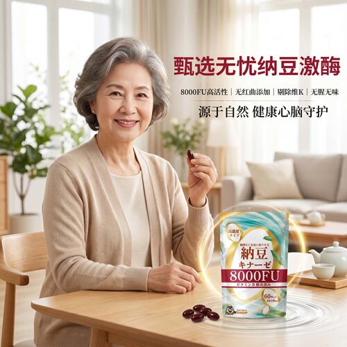 日本代购高活性纳豆激酶胶囊8000FU 含鱼油DHA中老年父母日常营养