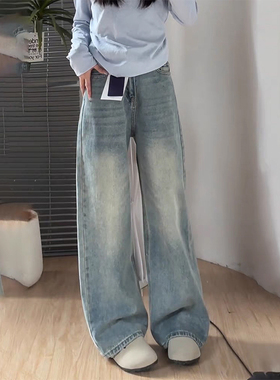 女童春秋款裤子2025新款秋装阔腿裤中大童女装秋季直筒休闲牛仔裤