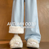 女童秋冬款 儿童洋气直筒阔腿加厚一体绒休闲长裤 加绒裤 子2025新款