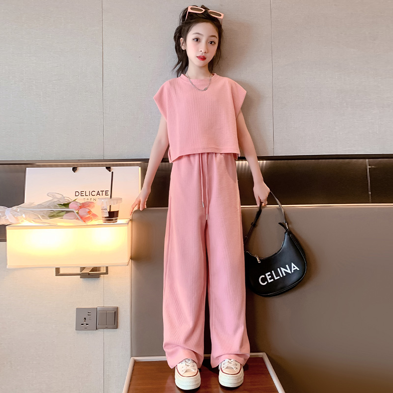 女童阔腿裤套装夏季2023新款儿童短袖夏装中大童休闲运动两件套潮