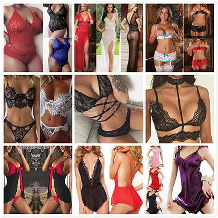 여성 란제리 레이스 드레스 속옷 + G-스트링 잠옷
