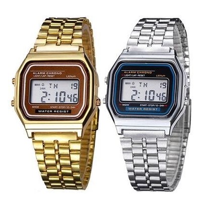 LED Digital Watch Watches Men Gold Silver Steel Clock Casu