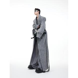 CulturE秋冬小众毛绒廓形宽肩毛呢大衣重磅宽松绑带收腰长款 风衣