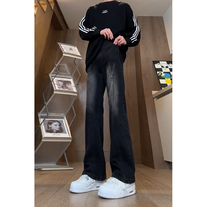 黑灰色渐变牛仔裤男美式高街vibe裤子提档版型直筒工装修身微喇裤