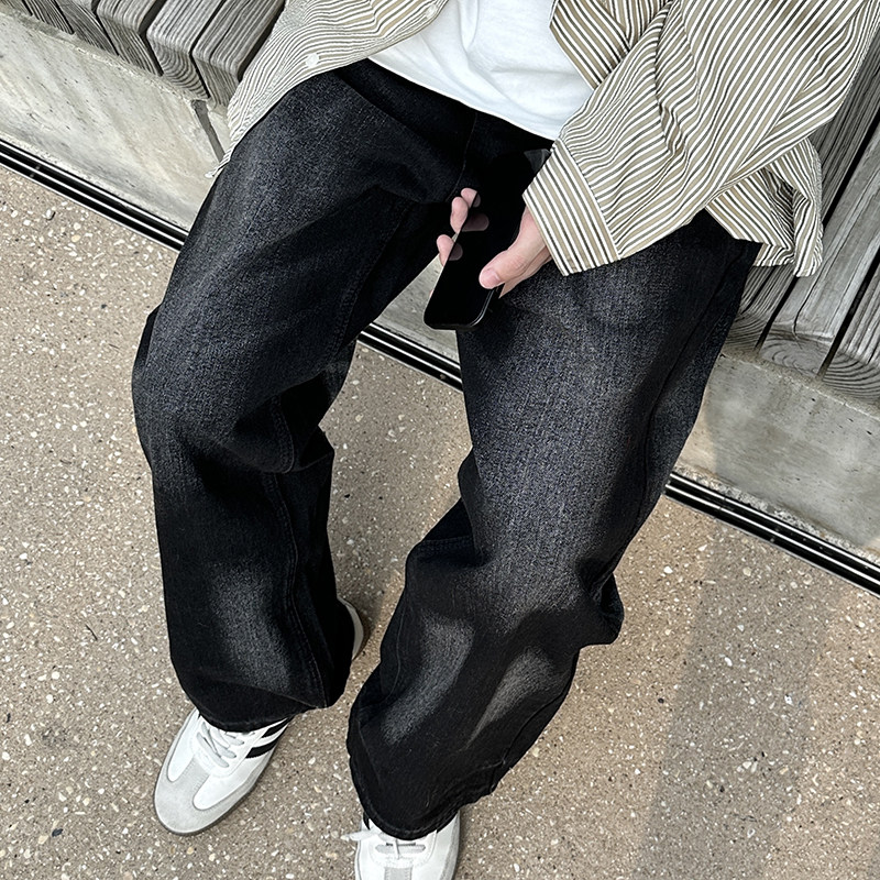 2026新款宽松直筒黑色水洗牛仔裤春秋款男生长裤子百搭潮流日系