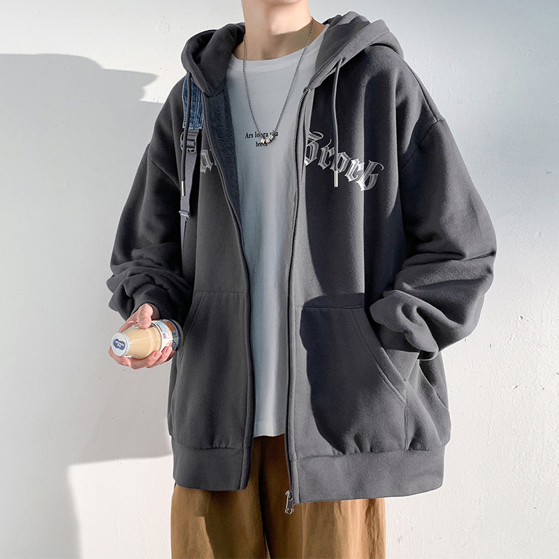 重磅连帽卫衣男士春秋夏季美式潮牌青少年男生加绒厚拉链开衫外套
