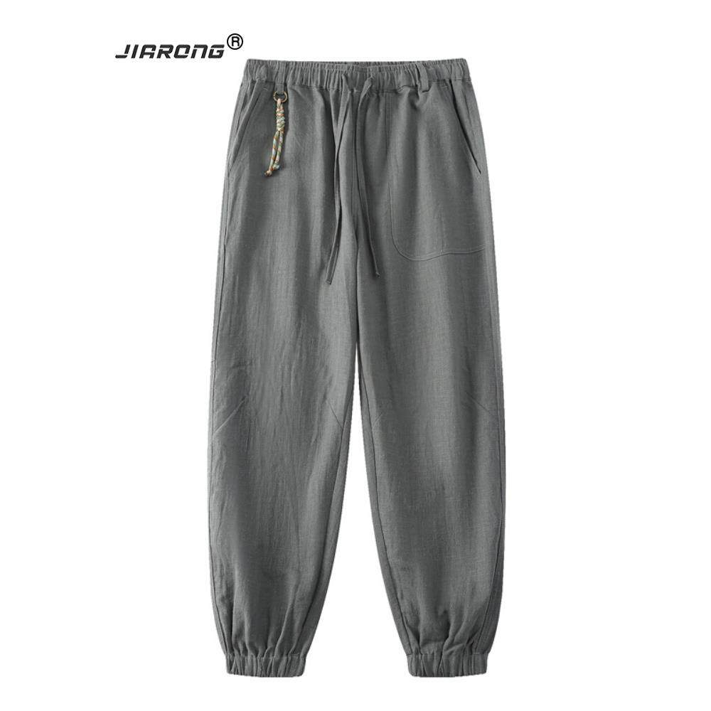 高端亚麻裤男夏薄款棉麻裤子男款麻料套装男裤宽松束脚工装九分裤