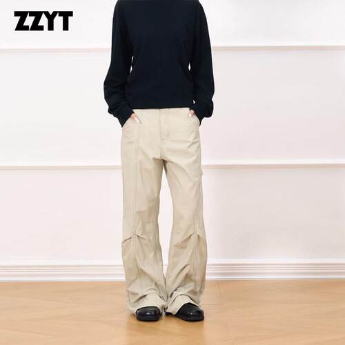 ZZYT美式复古解构工装休闲裤廓形宽松微喇褶皱设计长裤男女