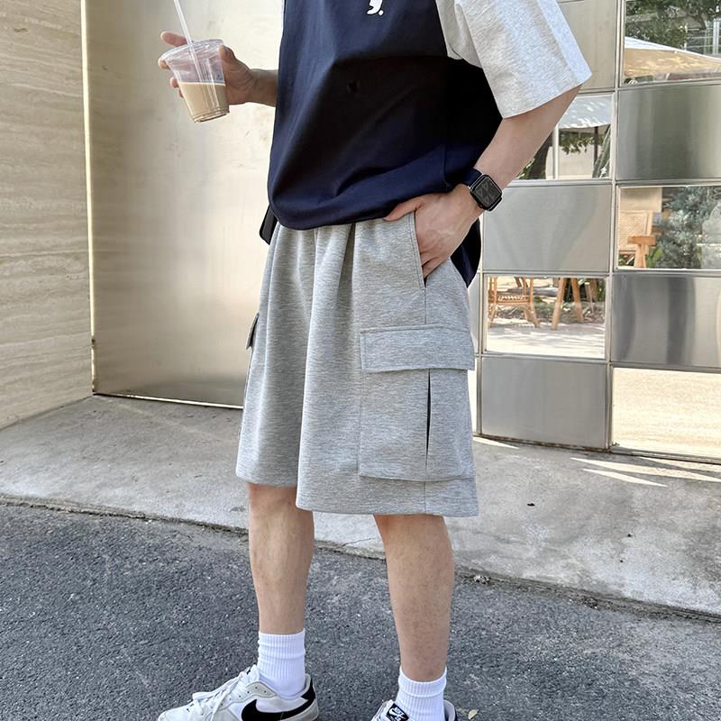 灰色休闲厚棉裤短裤夏季2026新款男生纯色裤子宽松简约五分裤大口