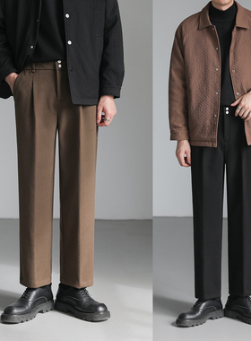 ZPZ秋冬季韩系宽松直筒长裤 男士休闲西裤潮流加厚保暖毛呢西装裤