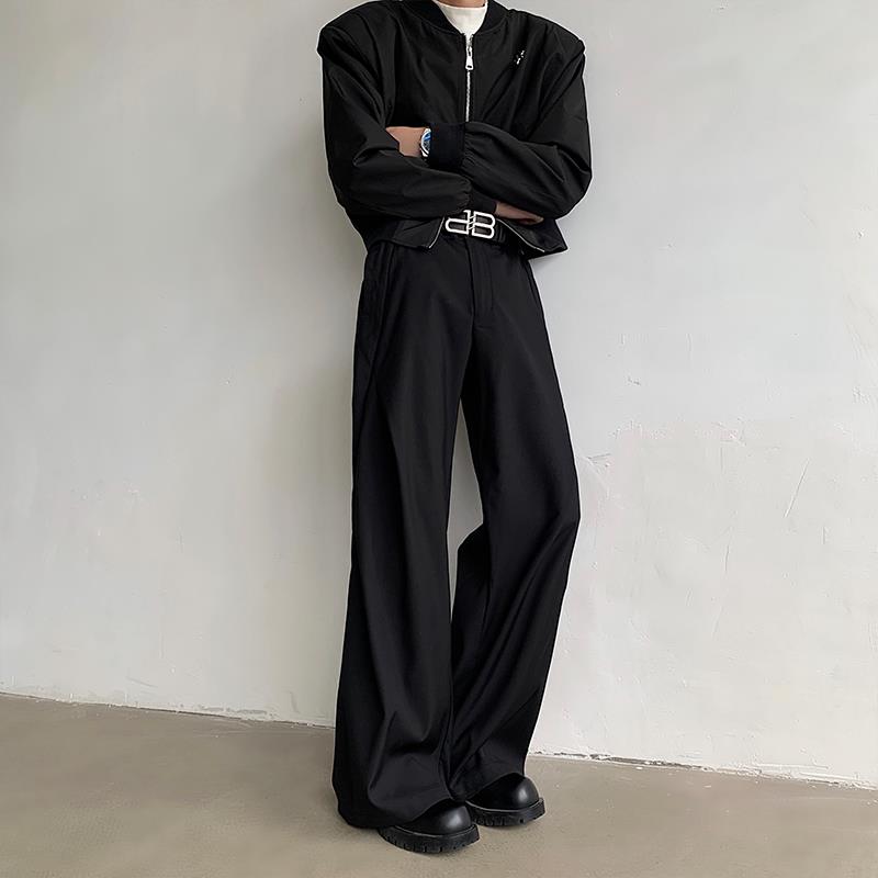 暗黑系褶设计感西装裤男士cleanfit潮牌休闲阔腿裤垂坠感拖地裤子