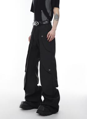 CulturE小众手工分割解构修身微喇叭西裤重磅休闲裤黑色高腰长裤