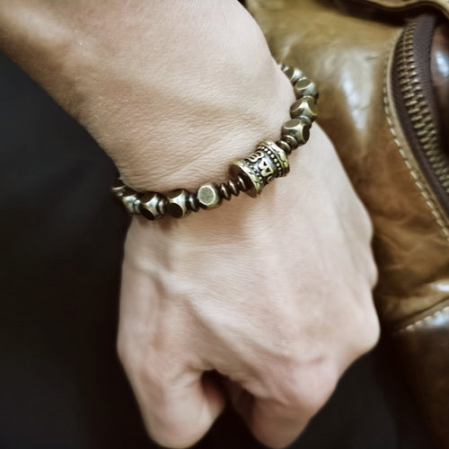 原创设计六字真言复古黄铜手串