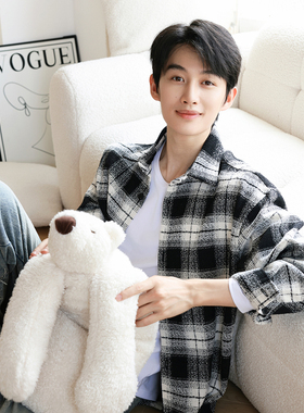 VANNYBUNNY黑白格外套休闲外套宽松复古格子衬衫外套开衫